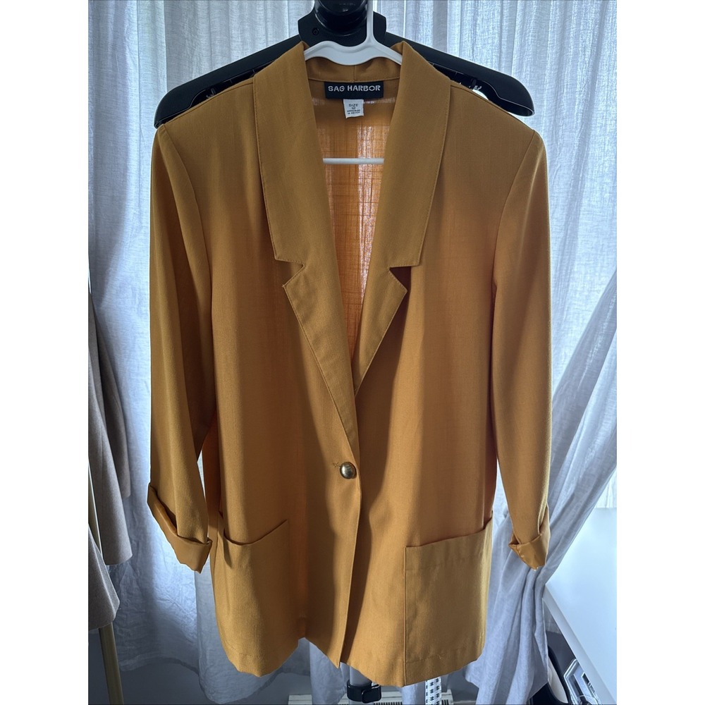 Sag Harbor Womens Blazer Sz 12 Marigold Brushed Gold Button VINTAGE